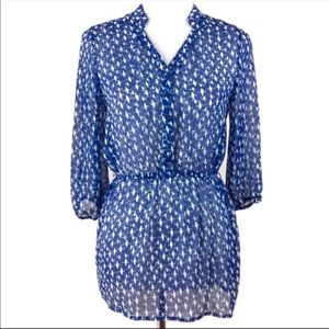 Mossimo | Blue and White Bird Print Blouse